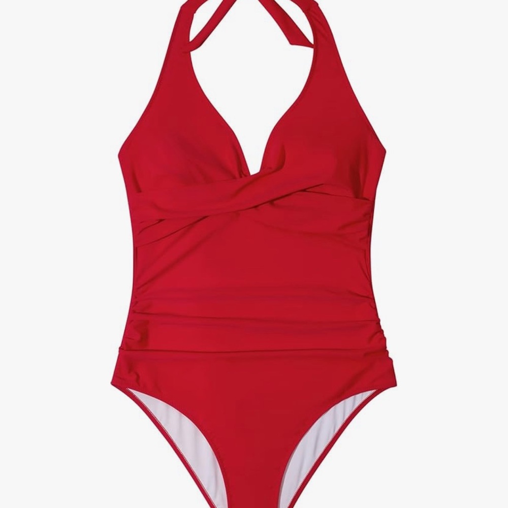 Red SUUKSESS Women Sexy Tummy Control One Piece Swimsuits Halter Push Up Swim M - Picture 4 of 8